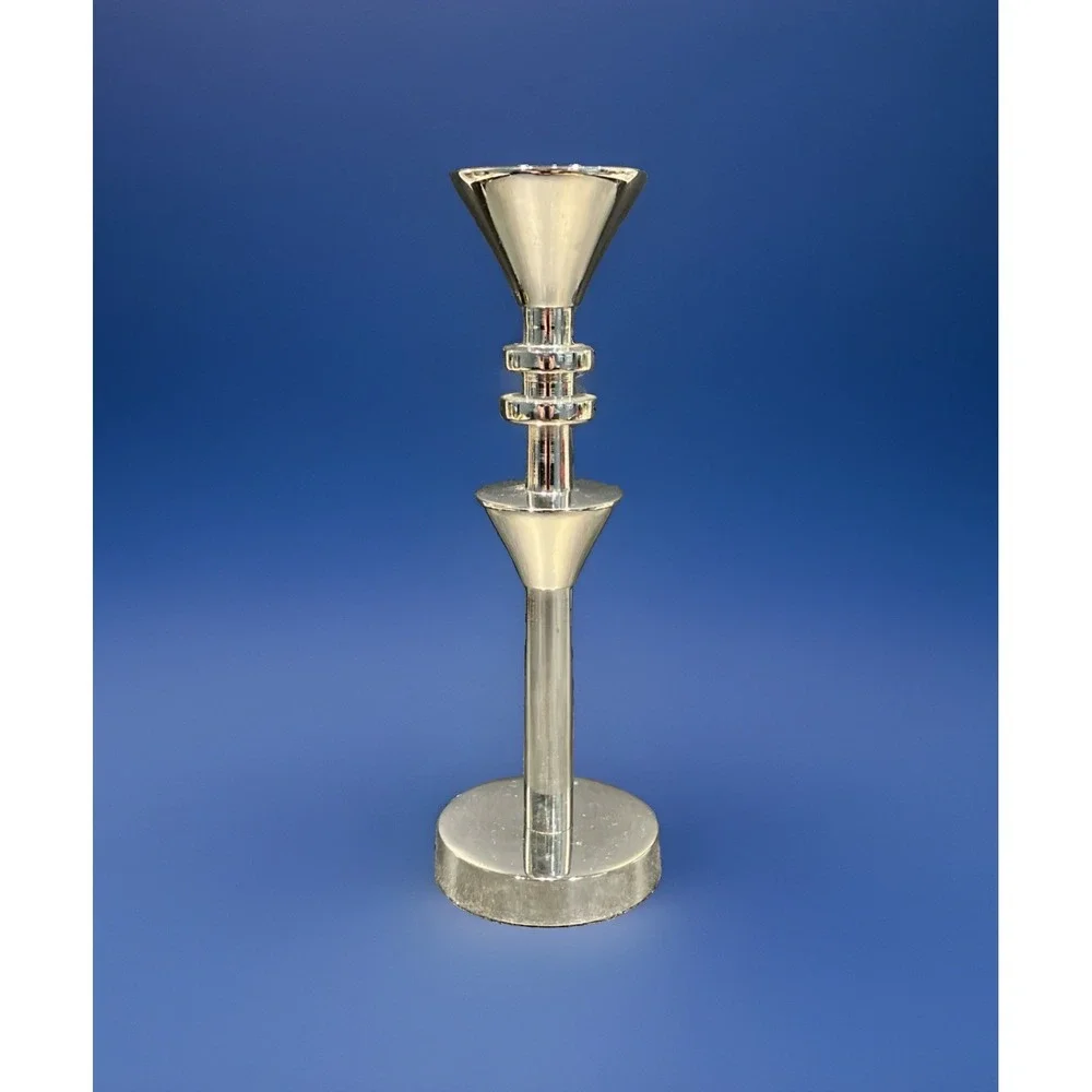 Chrome-Plated Metal Candlestick Holder Postmodern Space Age 8